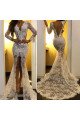 Sexy White Lace V-neck Long Sleeve Front Slit Mermaid Prom Dresses Sexy White Lace V-neck Long Sleeve Front Slit Mermaid Prom Dresses