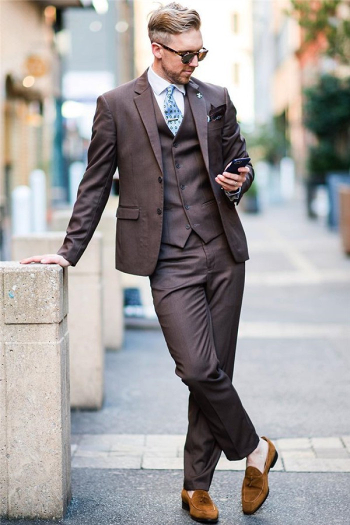Handsome Brown Bespoke Mens Suits | Two buttonss Formal Business Suits