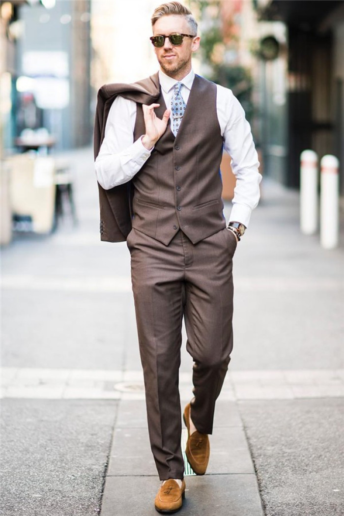 Handsome Brown Bespoke Mens Suits | Two buttonss Formal Business Suits