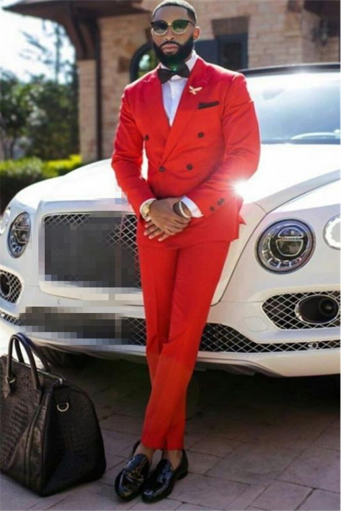 Stylish Red Peaked Lapel Double Breasted Formal Business Men Suits