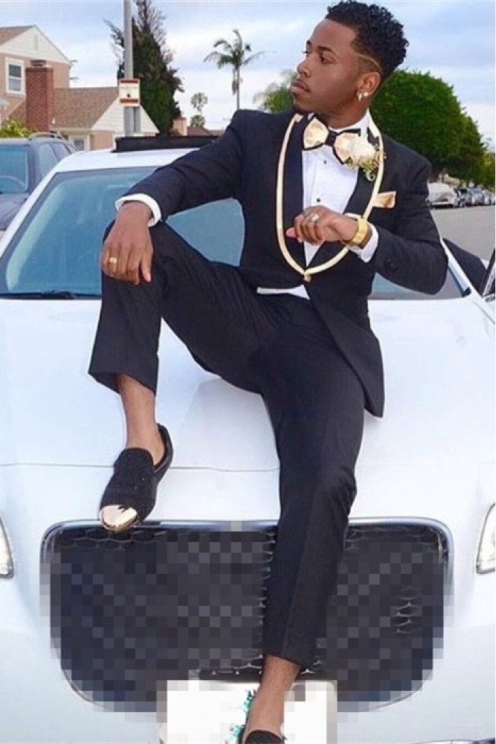 Stylish Black Slim Fit Shawl Lapel Boy Prom Men Suits