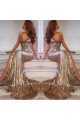 Sexy Spaghetti Strap V-Neck Slit Sequins Mermaid Prom Dresses