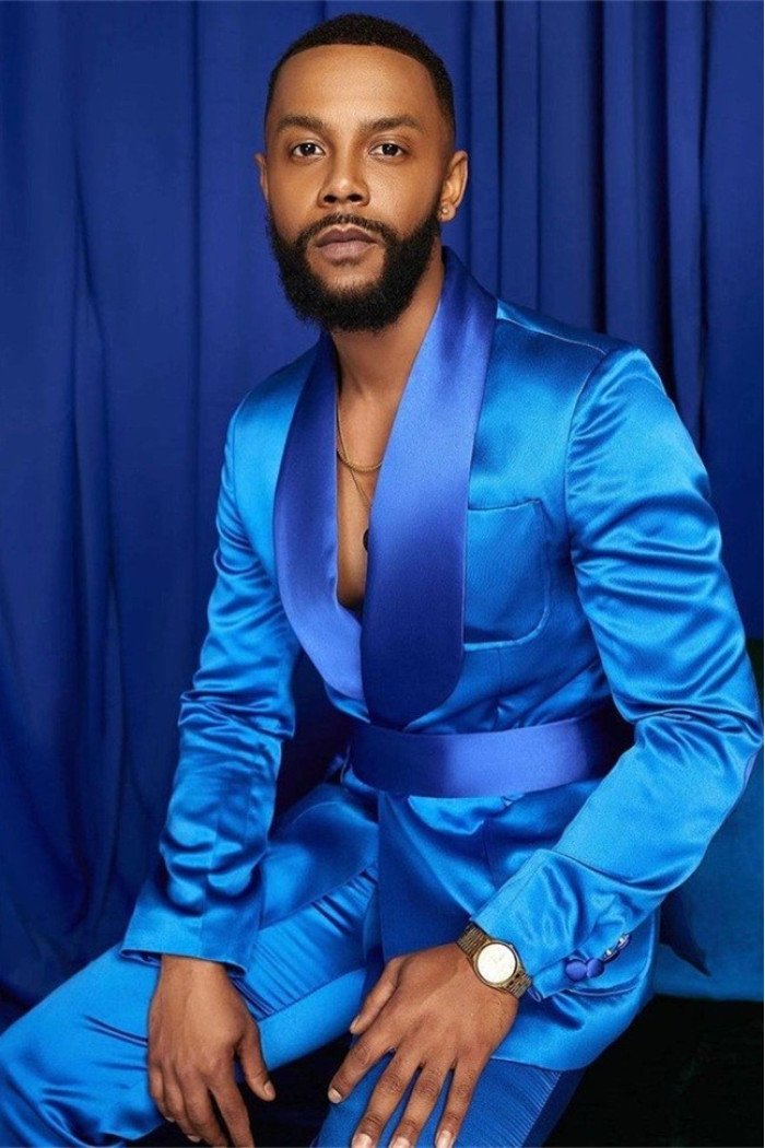 Stylish Cool Blue Shawl Lapel Bespoke Prom Men Suits