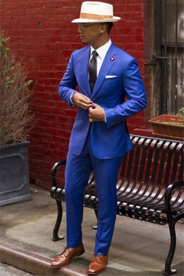 Formal Royal Blue Notched Lapel Slim Fit Prom Suits for Men