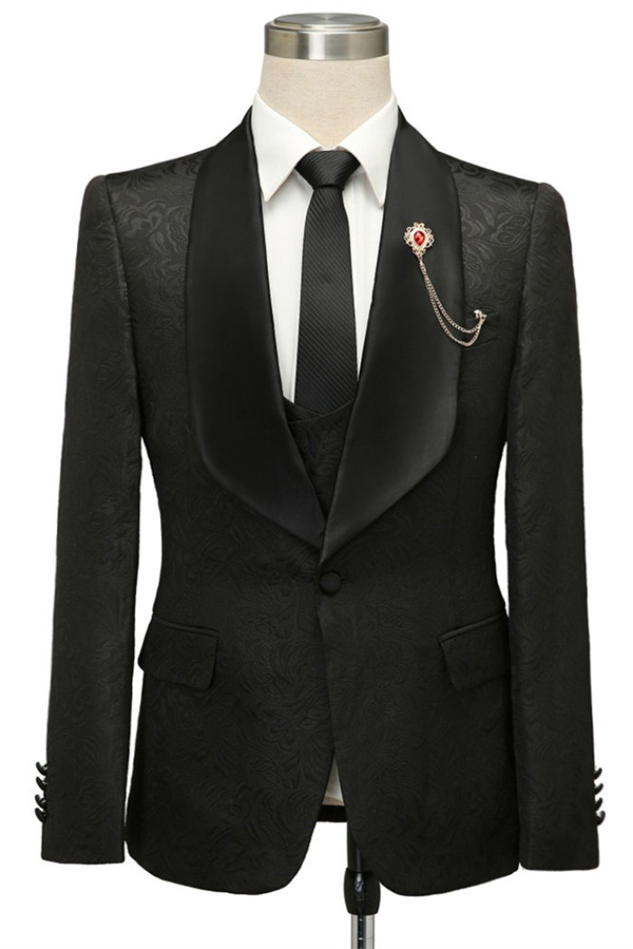 Bradley Chic Black Jacquard Shawl Lapel Wedding Suits