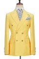 Brodie Yellow Double Breasted Peaked Lapel Close Fitting Bespoke Men Suits