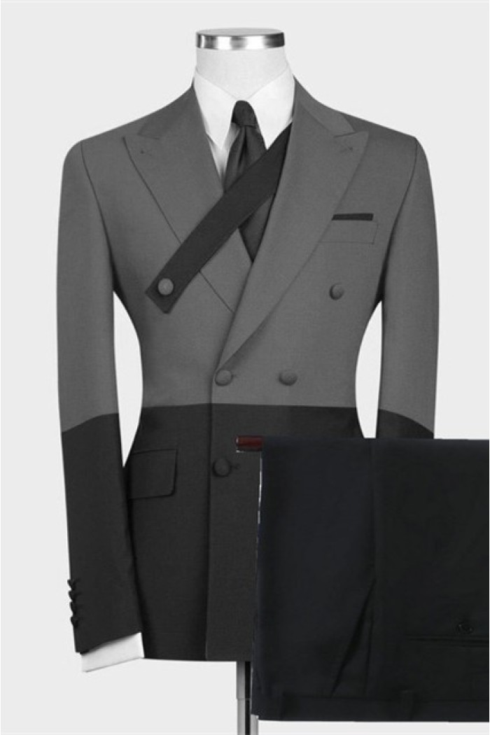 Kingston New Arrival Gray and Black Close Fitting Chic Men Suits Bespoke