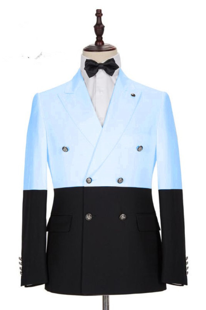 Simon Slim Fit Sky Blue Double Breasted Men Suits with Peaked Lapel