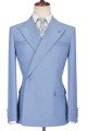 Classic Blue Close Fitting Peaked Lapel Ruffles Chic Prom Men Suits