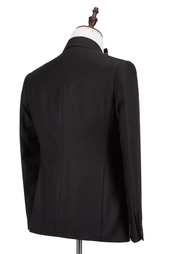 Chic Satin Peak Lapel Double Breasted Black Men's Wedding Suit Groom Tuxedos