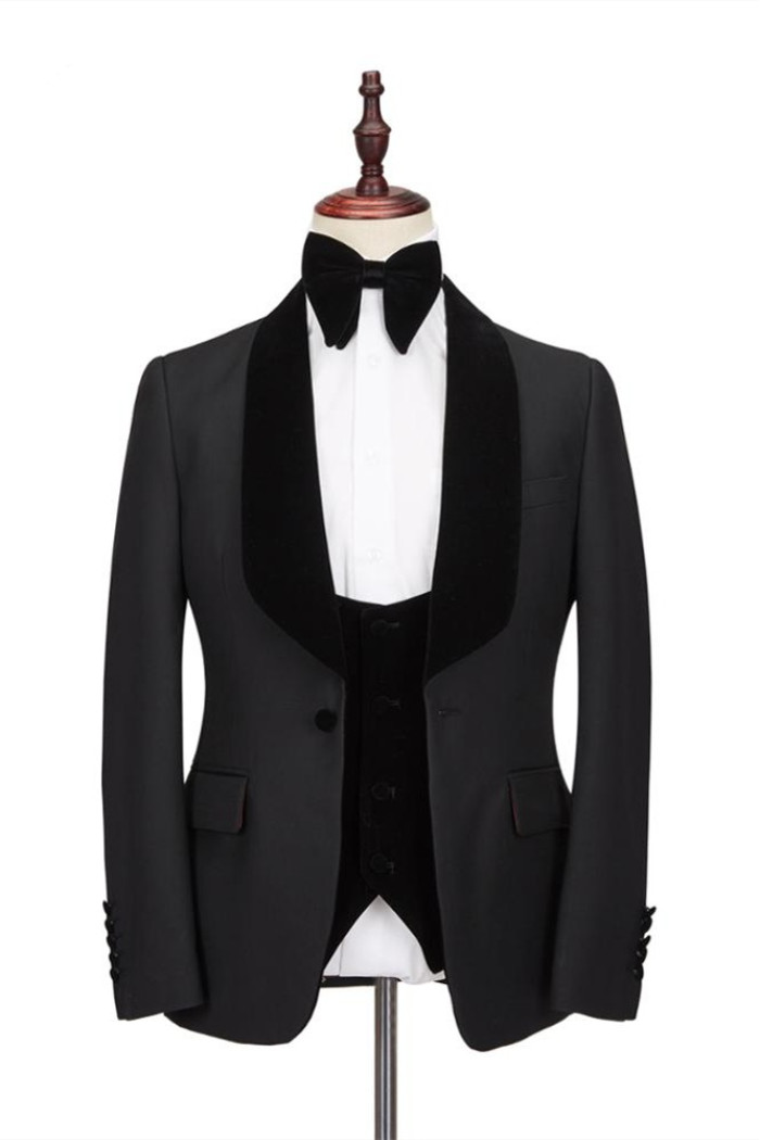 Newest Stitching Velvet Shawl Lapel Black One Button Men's Formal Wedding Suit Tuxedos