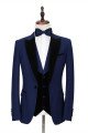 Fashion Dark Blue Peak Lapel Men's Wedding Suit with Velvet Lapel