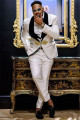 White Jacquard Black 3 Piece Lapel Wedding Groom Men Suit