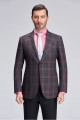 Latest Design Peak Lapel Red Plaid Grey Suit Blazer for Men