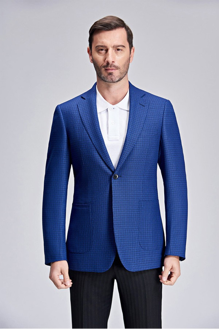 Casual Stylish Dots Patch Pocket Fashionable Blue Blazer Jacket for Men