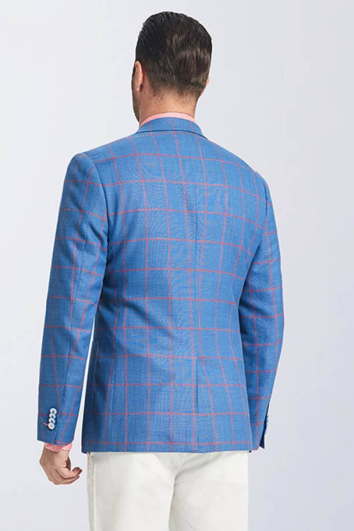 Fashion Patch Pocket Blue Blazer Jacket | Pink Plaid Blazer for Men