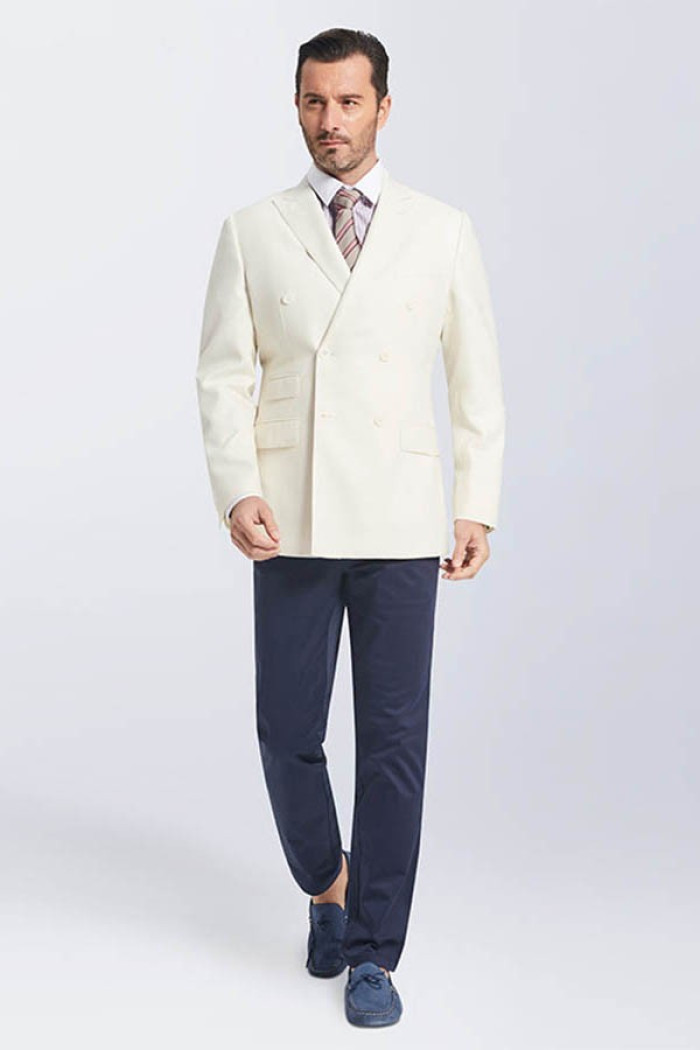 Classic Ivory Double Breasted Mens Wedding Tuxedo Blazer Jacket