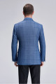 Peak Lapel Plaid Blazer for Men | Fashion Blue Blazer Jacket