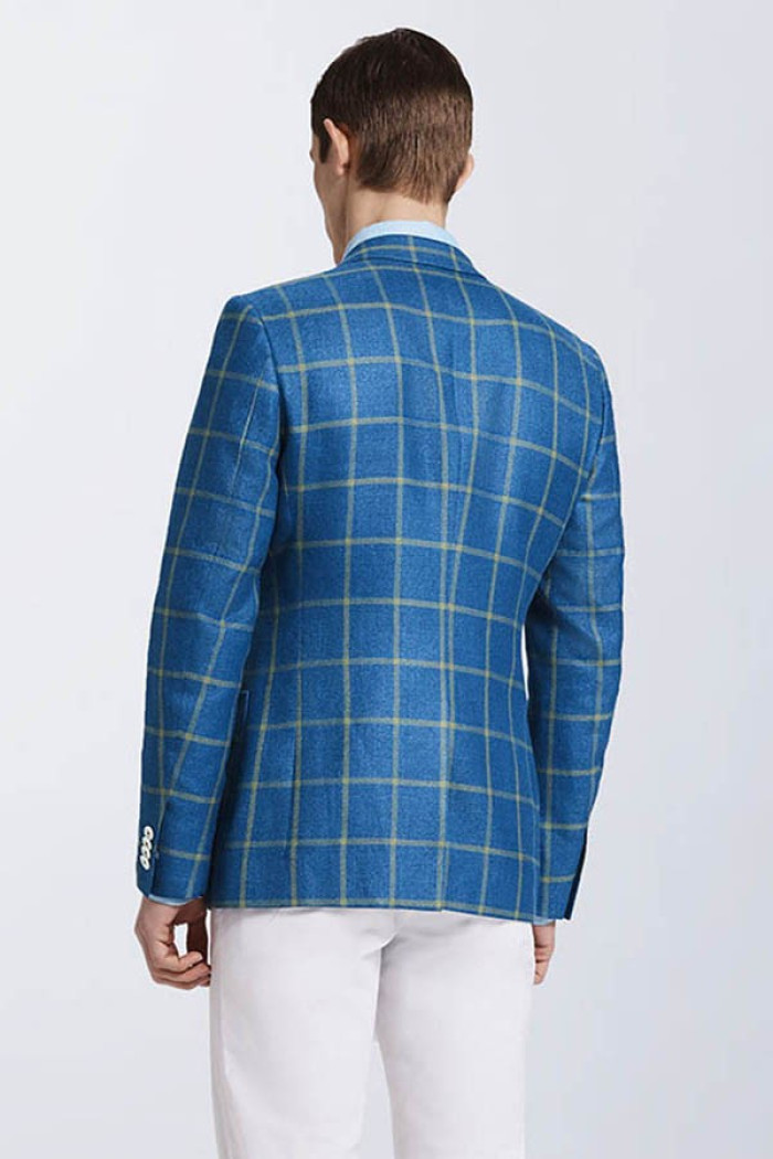 Stylish Plaid Casual Blue Blazer Jacket for Prom