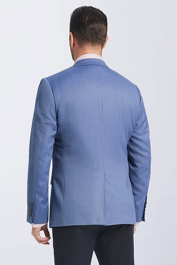 Fashionable Blue Herringbone Pure Business Suit Blazer for Men