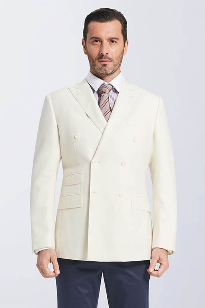 Classic Ivory Double Breasted Mens Wedding Tuxedo Blazer Jacket