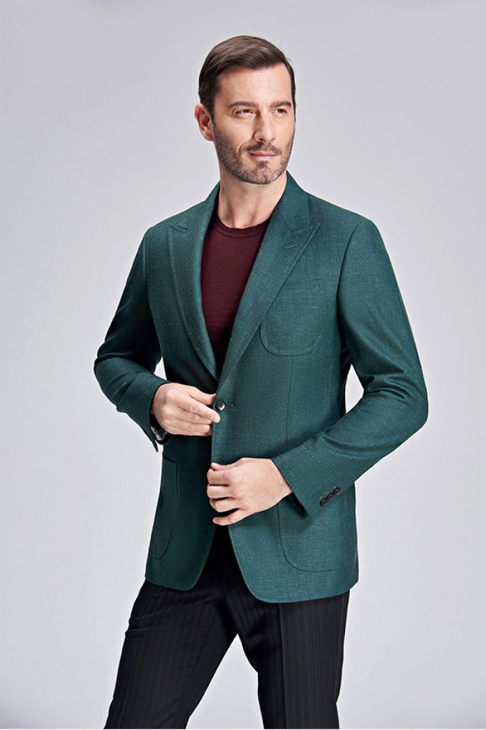 Chic Green Peak Lapel Daily Casual Slim Fit Blazer Jacket for Men