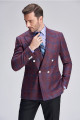 Peak Lapel Blue Plaid Double Breasted Stylish Blazer Jacket for Men