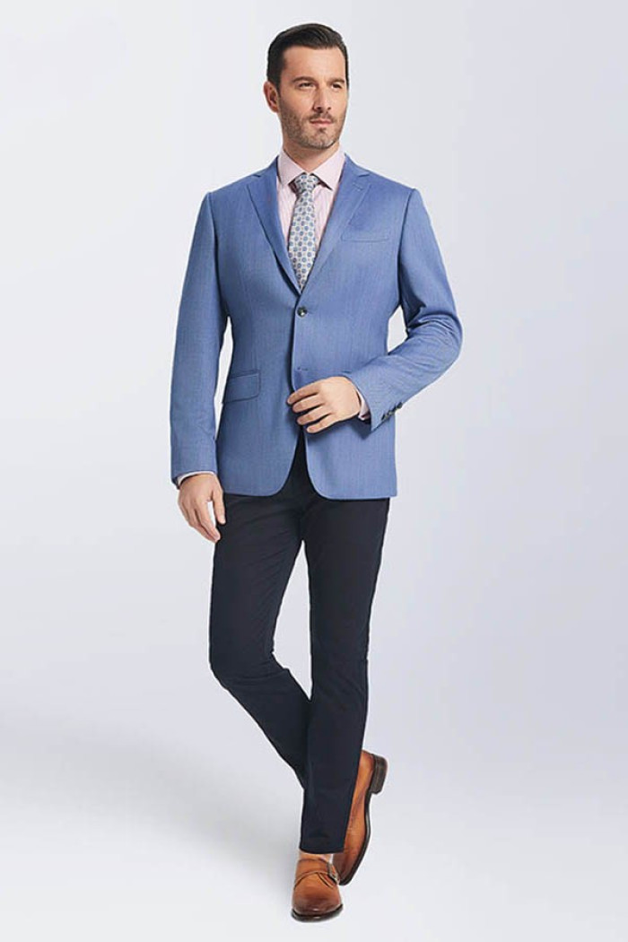 Fashionable Blue Herringbone Pure Business Suit Blazer for Men