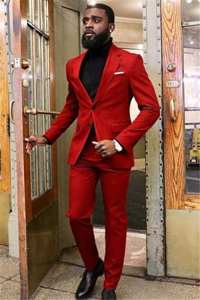 New Arrival Red Two Piece Close Fitting Prom Men Suit