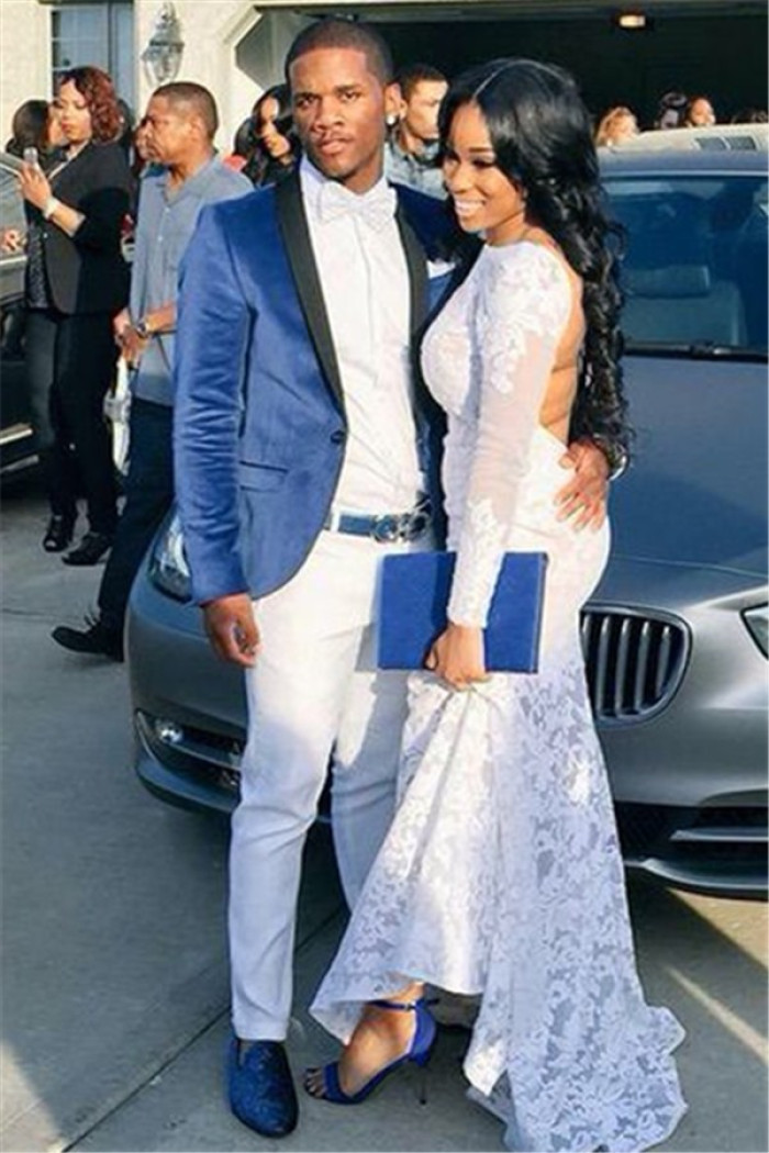 Blue Velvet Prom Suits | Close Fitting Men Suit with One Button
