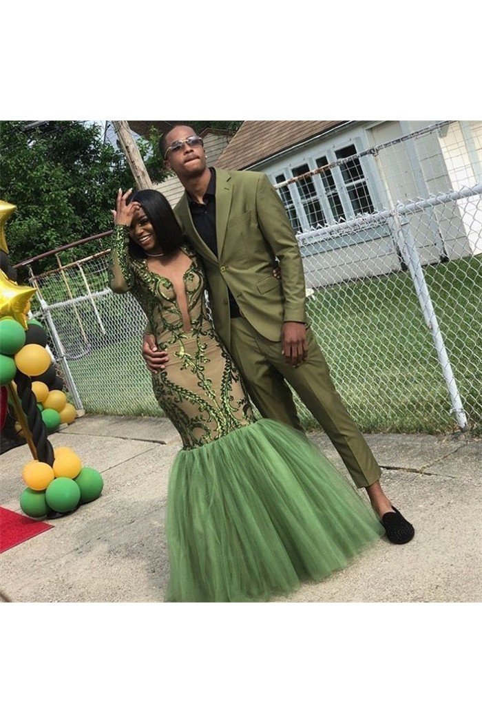 Lime Green Two Piece Close Fitting Handsome Prom Outfits