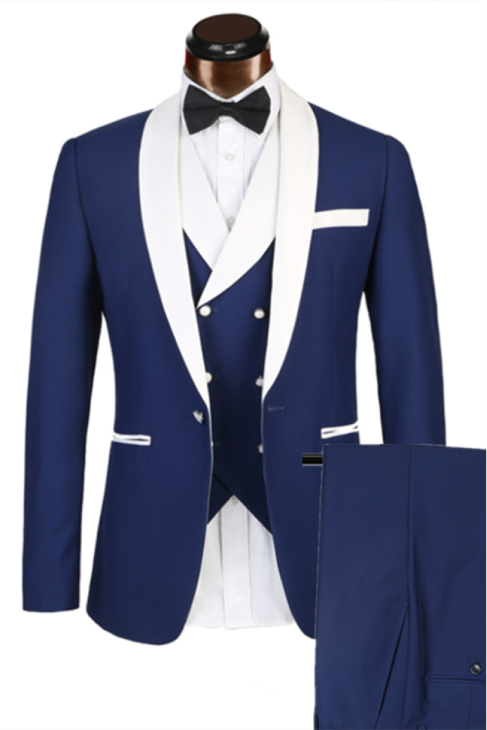 New Arrival 3 Piece Classic White Lapel Blue Men's Suit For Wedding