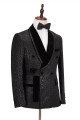 Chic Velvet Lapel Double Breasted Prom Suit | Belt Leopard Black Jacquard Men's Suit for Wedding