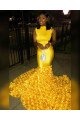 Charming Mermaid Sleeveless Yellow Satin Flower Sweep Train Prom Dresses Charming Mermaid Sleeveless Yellow Satin Flower Sweep Train Prom Dresses