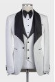 Bespoke White Three-Pieces Jacaquard Wedding Groom Suits with Black Shawl Lapel