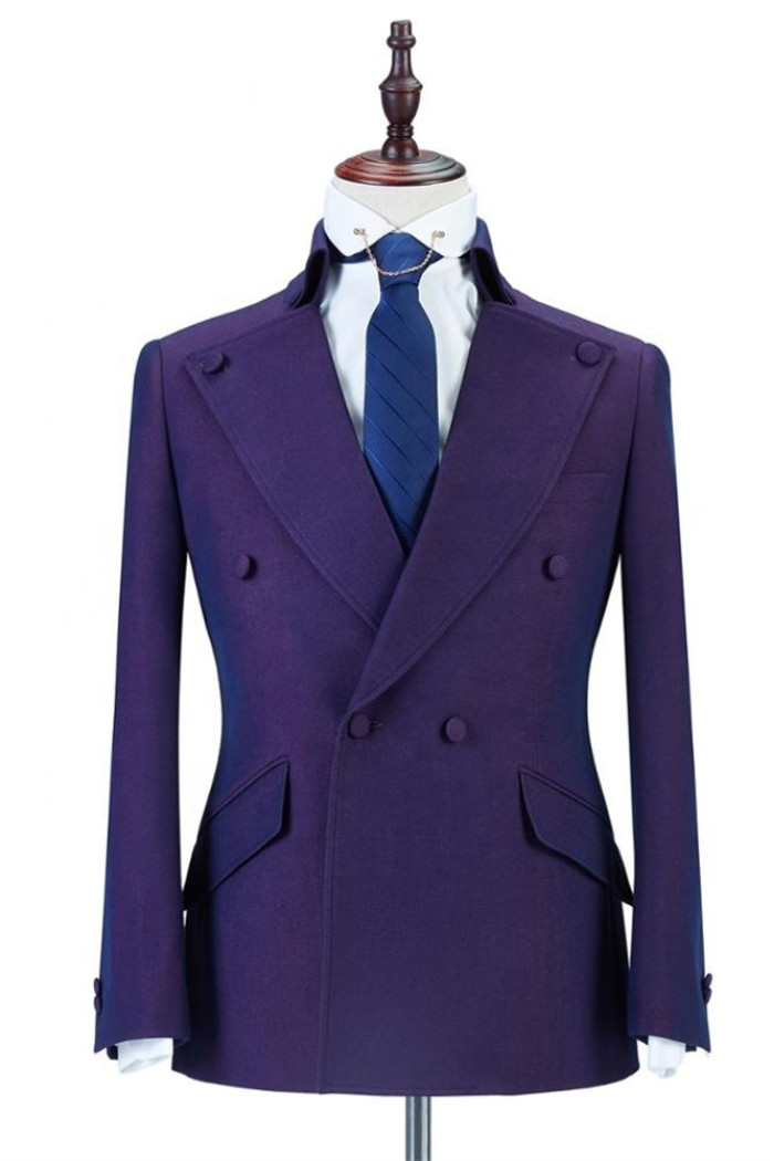 Marco Purple Peaked Lapel Double Breasted Chic Men Suits 