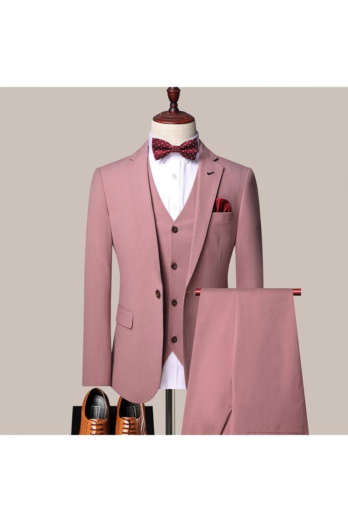Donovan Pink One Button Notched Lapel Close Fitting Men Suits