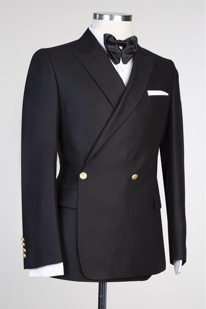 Latest Design Black Peaked Lapel Slim Fit Men Suits for Prom