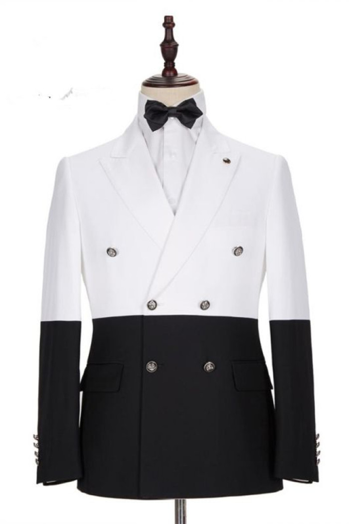 Classic White and Black Peaked Lapel Double Breasted Jacket