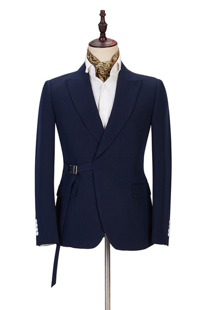 Maxwell Fashion Navy Blue Peaked Lapel Men Suits 