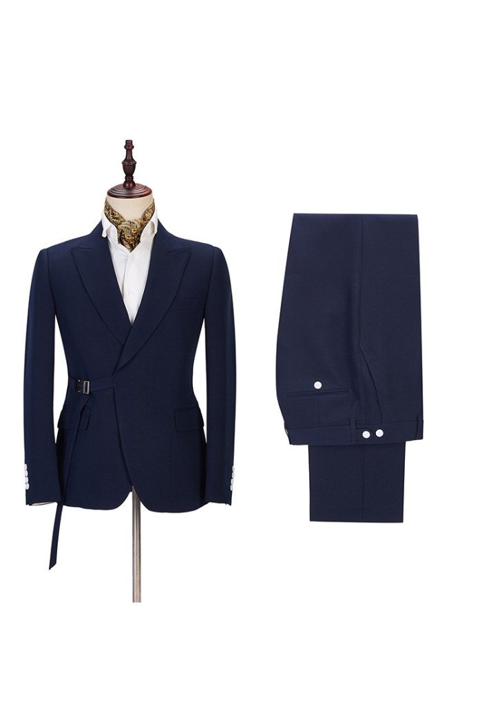 Maxwell Fashion Navy Blue Peaked Lapel Men Suits 