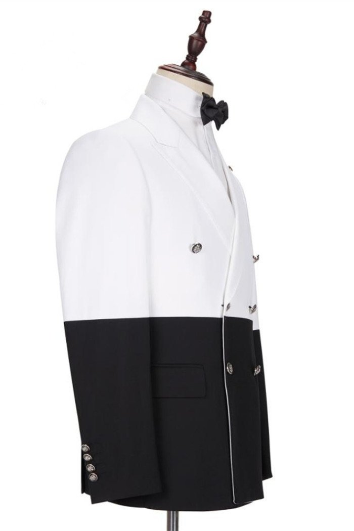 Jorge Bespoke Simple White and Black Double Breasted Men Suits 