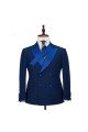 Jonah Modern Navy Blue Plaid Peaked Lapel Double Breasted Formal Business Men Suits