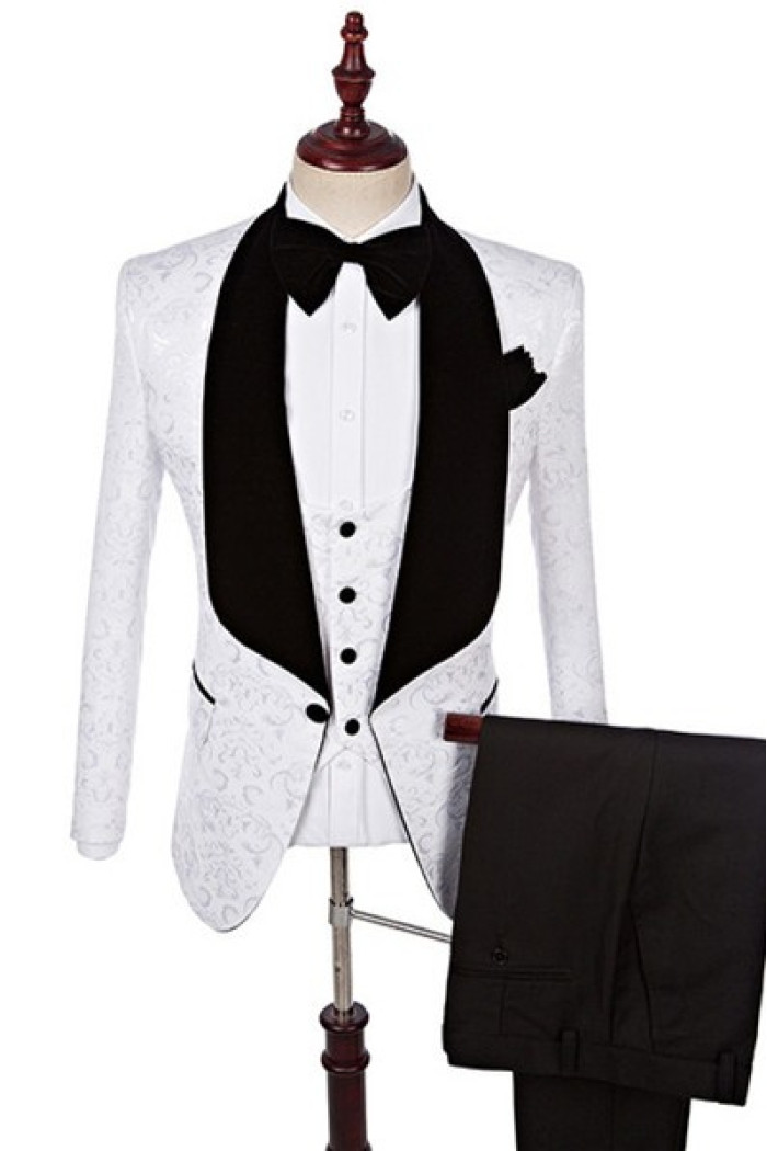 Dillon Newest White 3 Pieces Stylish Jacquard Shawl Lapel Wedding Suits