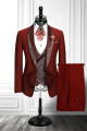 Red Three Pieces Stitching Lapel Chic Double Breasted Men's Formal Suit