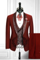 Red Three Pieces Stitching Lapel Chic Double Breasted Men's Formal Suit