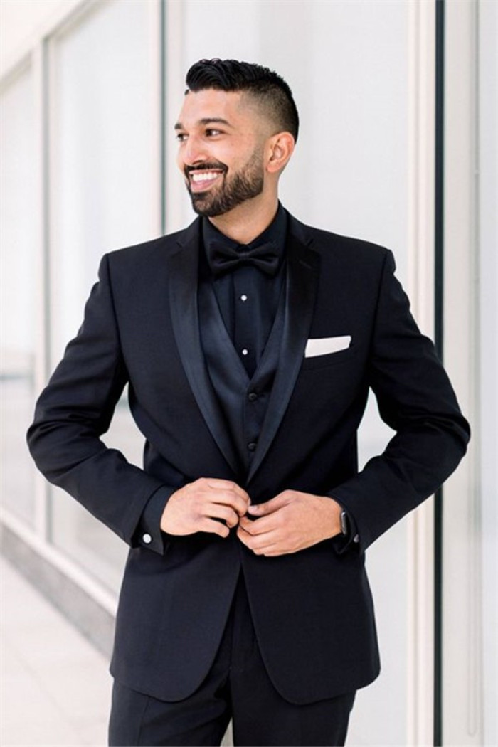Darwin Black Men Wedding Suits | One Button Shawl LapelMen Suits