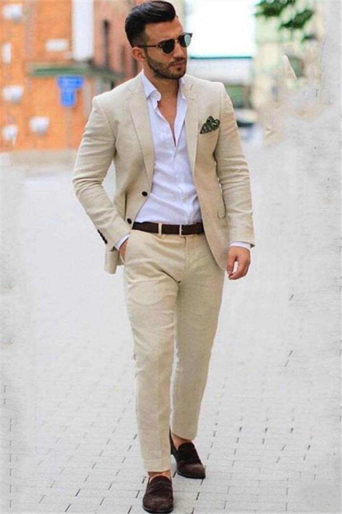 Zain Ivory Casual Summer 2 piece Linen Blazer Mens Suits for Wedding