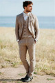 Fashion Khaki Linen Summer Beach Mens Classic  Groom Wedding Tuxedos with 3 Pieces