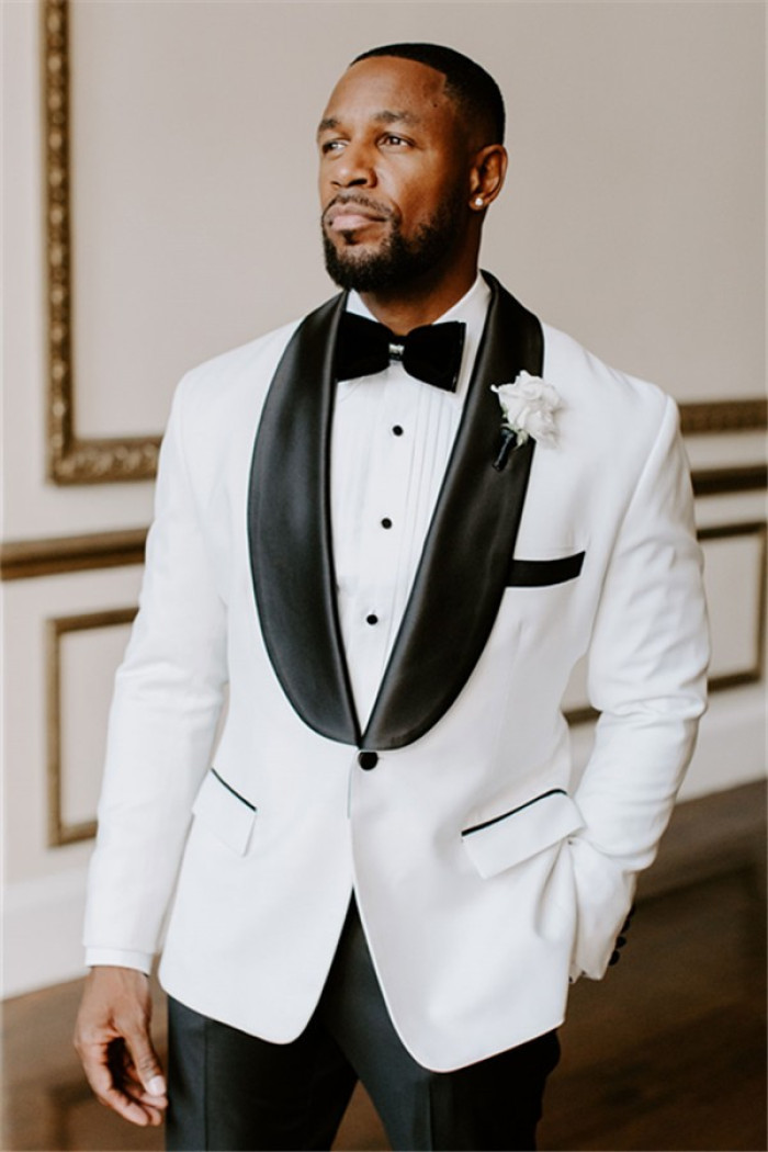 Hassan White Wedding Tuxedos Slim Fit Suits For Men | Groomsmen Suit Two Pieces Prom Formal Suits